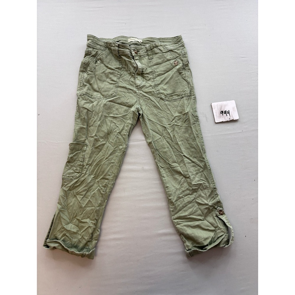 TGLA Anthropologie Sage Green Utility Cargo Crop Pants Size 28 Relaxed Straight